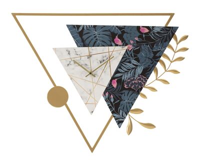 Particolare orologio da parete triangolare con decorazione in metallo 75x59cm COLORI E LUCI