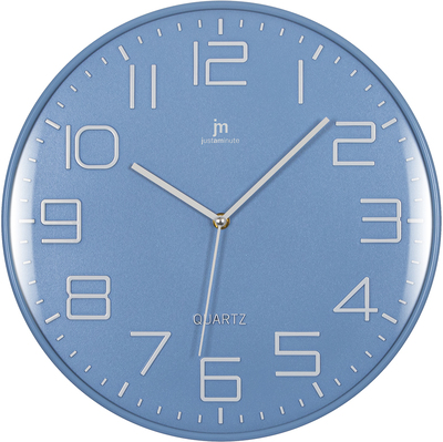 Orologio da parete moderno silenzioso 36cm blu azzurro con numeri grandi e vetro frontale  43786