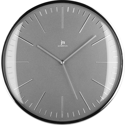 Orologio parete grigio elegante silenzioso bordo cromo 35cm  43699