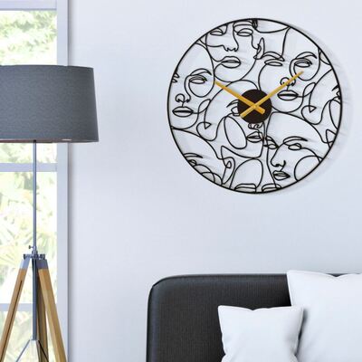 Orologio da parete visi design stilizzati in metallo nero 50cm  40627