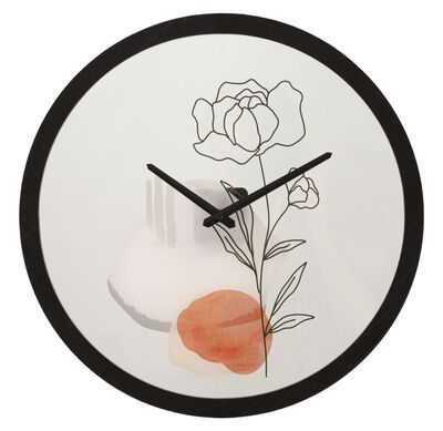 Orologio da parete 40cm bordo nero moderno fiore stilizzato 40cm  40628