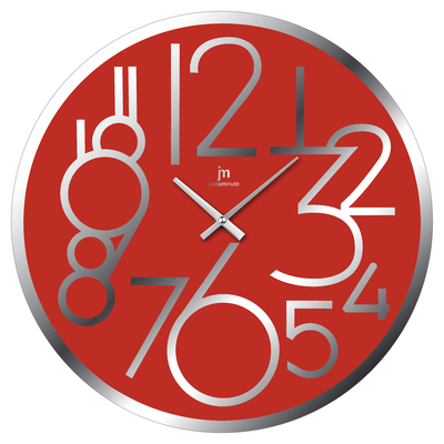 Orologio bordo e numeri a specchio da parete rosso in vetro rotondo 38cm 14892R LOWELL
