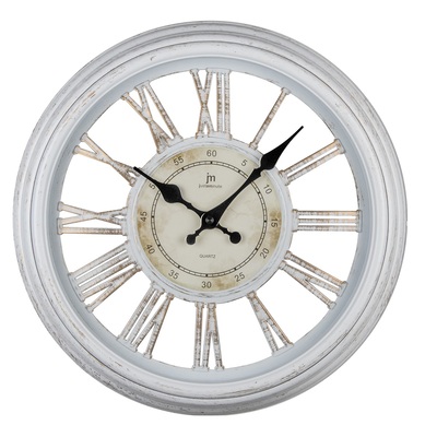 Orologio parete bianco anticato raggi numerati shabby 36cm 00891B LOWELL