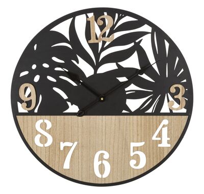 Orologio moderno contrasto legno e metallo nero 60cm  42418