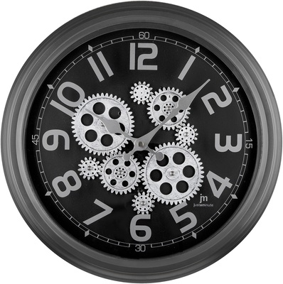 Orologio da parete nero 36cm ingranaggi rotanti vetro frontale 21539 LOWELL