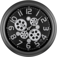 Orologio da parete nero 36cm ingranaggi rotanti vetro frontale 21539 LOWELL