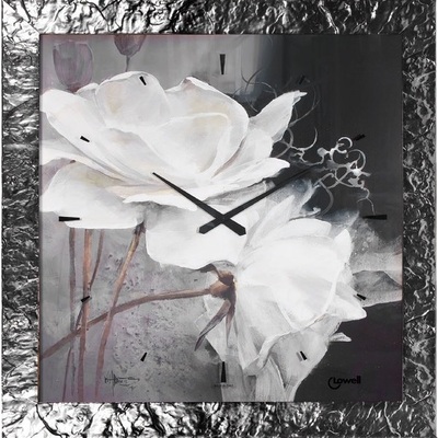 Orologio parete delicato ed elegante grande fiori bianchi toni nero grigio 80x80 11770-C LOWELL