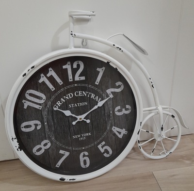Orologio parete vintage a muro a forma di bicicletta avorio chiaro antichizzato 39883 COLORI E LUCI