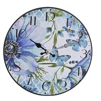 Orologio parete farfalle e fiori azzurri 34cm  41965