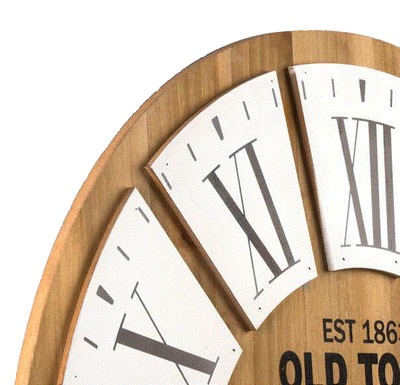 Orologio parete 60cm color legno cifre rilievo su tasselli bianchi OLD TOWN 21536 LOWELL