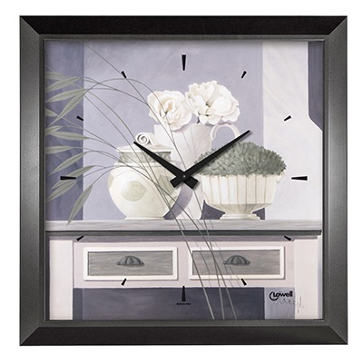 Orologio fiori bianchi tonalit&agrave; grigie quadrato 60x60 05966 LOWELL