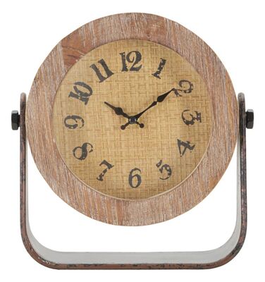 Orologio da appoggio in legno e rattan con supporto in metallo 23,5x24cm  40632