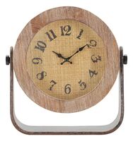 Orologio da appoggio in legno e rattan con supporto in metallo 23,5x24cm  40632