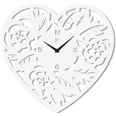 Orologio da parete in metallo bianco 40cm a forma di cuore con fiori intagliati 14981B LOWELL