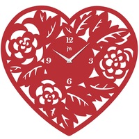 Orologio da parete in metallo a forma di cuore rosso con fiori 40cm 14981R LOWELL