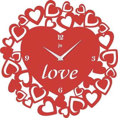 Orologio parete cuore rosso 40cm in metallo con tanti cuoricini intorno 14980R LOWELL