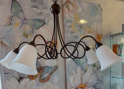 Lampadario con montatura cuoio semplice e vetri bianchi satinati 4505/5/F3/VBIA LAM EXPORT