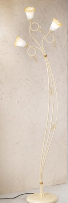 Piantana shabby country bianco decapata oro decorativa 3 steli  44991