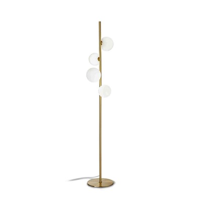 Lampada da terra piantana con stelo oro satinato e sferette piccole e grandi PERLAGE PT4 BIANCO IDEA