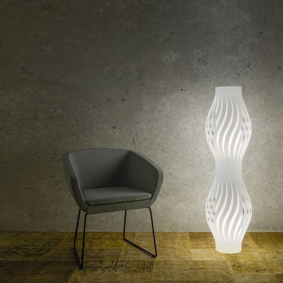 Piantana in acrilico bianca fasce a clessidra a 2 luci per interni moderni e classici  45584