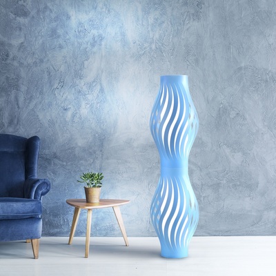 Piantana acrilico blu pastello azzurro 123cm dal design sinuoso D123T/B LINEA ZERO