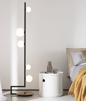 Piantana design moderno nero con sferette su stelo a elle BIRDS PT5 IDEAL LUX