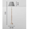 Particolare di Piantana caldo rifugio country chic scandi in legno sagomato e paralume grigio tortor
