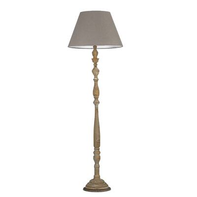 Piantana caldo rifugio country chic scandi in legno sagomato e paralume grigio tortora  43853