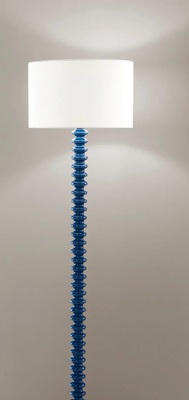 Piantana stelo colonna blu con paralume bianco  43873