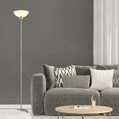 Piantana essenziale e compatta in nichel satinato con vetro opalino alta 180cm  43766