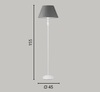 Particolare di Piantana in metallo bianco fusto modellato e tessuto grigio  43859
