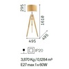Misure di Lampada con treppiede in legno da terra con paralume grezzo KLIMT PT1 IDEAL LUX