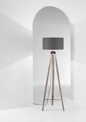 Lampada piantana da terra paralume tortora base in legno treppiedi 41894 LUCI MODERNE