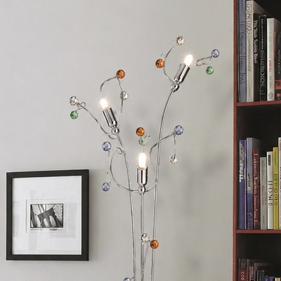 Lampada da terra cromo a 3 luci con gemme sfaccettate colorate 02555/P3-CS TESSA DUE P