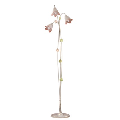 Piantana 3 luci decoro fiori rosa e foglioline verdi shabby 41223 LUCI MODERNE