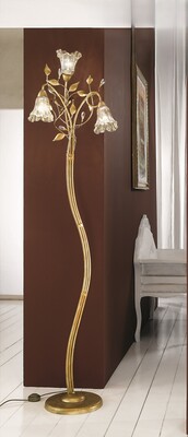 Piantana alta oro francese 3 luci gocce cristallo e foglioline  45336