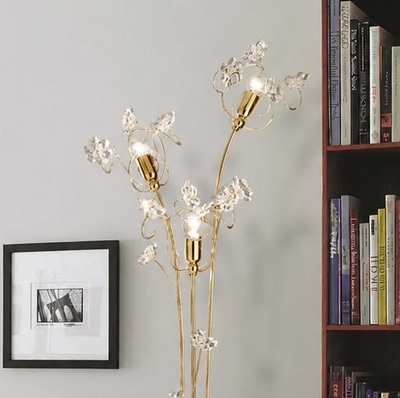 Lampada da terra 3 luci oro steli verticali fiorellini cristallo 02559/P3-CF TESSA DUE P