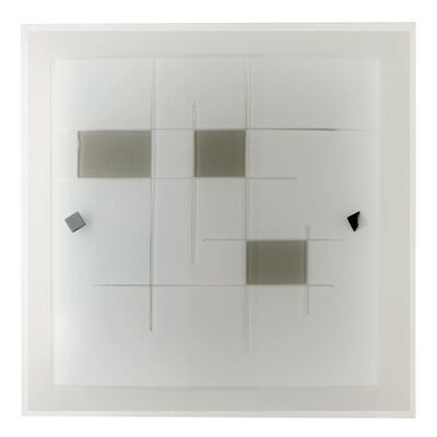 Plafoniera vetro serigrafato lucido riquadri tortora 40cm 2XE27  42703