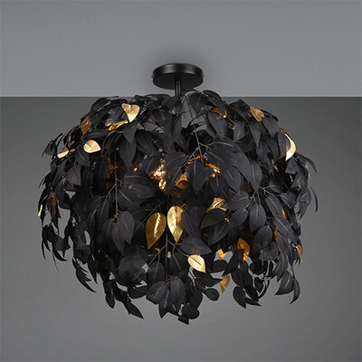 Plafoniera grande 70cm particolare cascata foglie acrilico nere e oro 41908 LEAVY LUCI MODERNE