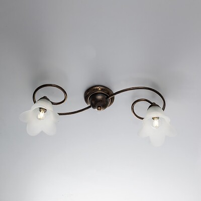 Applique o plafoniera 2 luci ricciolo semplice bronzato vetro 5 petali ALICE LUCI CLASSICHE