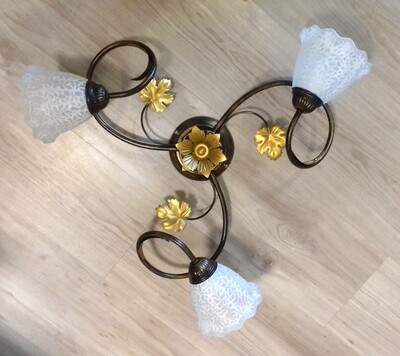 Plafoniera classica 3 luci colore ruggine particolari oro AIDA PL3 RUG BIA DUE P