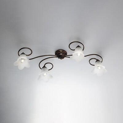Plafoniera da soffitto classica lunga 4 luci ricciolo semplice bronzo vetro 5 petali ALICE LUCI CLAS