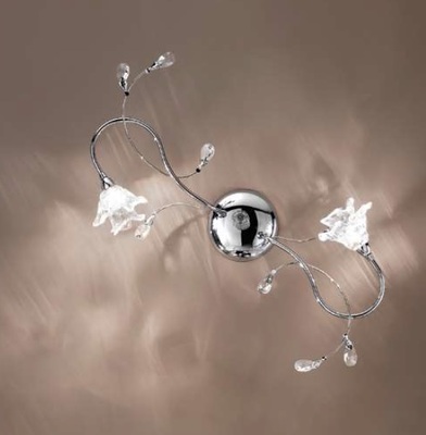 Plafoniera applique cromo 2 luci con bracci curvi e cristalli lavorati a fiore sbocciato DAFNE/PL2-C