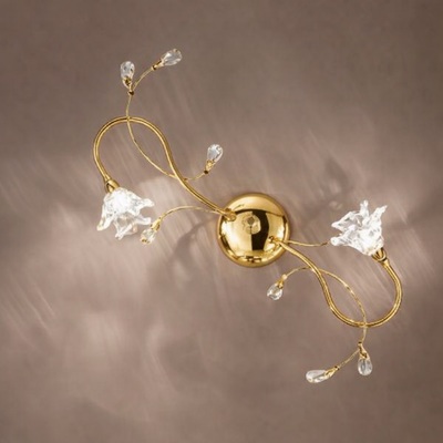 Plafoniera applique oro 2 luci con steli sinuosi e corolle luminose sbocciate in cristallo DAFNE/PL2