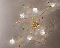 Plafoniera intreccio botanico oro 6 luci lunga 108cm gocce colorate fiori sbocciati cristallo DAFNE/