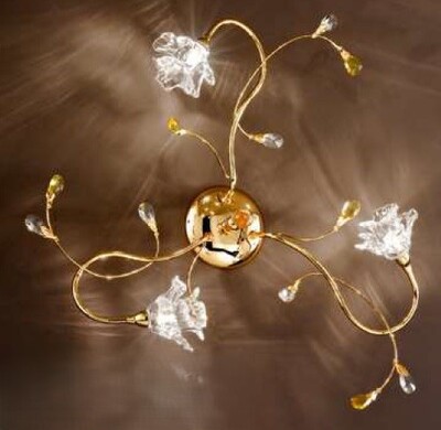 Plafoniera 65cm classica e moderna in oro lucido con gocce e fiori sbocciati in cristallo DAFNE/PL3-