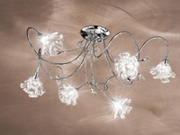 Plafoniera cromo 6 luci semi sospesa con vetri floreali cristallo  44876