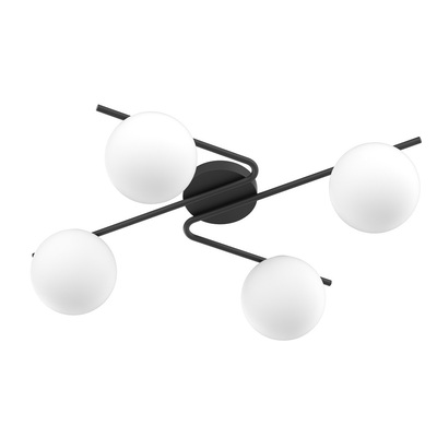 Lampada soffitto o parete moderna zig zag nera 4 sfere bianche 1201/4-NE HOLLY TOP LIGHT