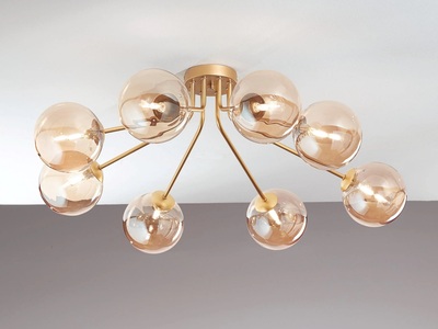 Plafoniera lampadario soffittto oro satinato sfere vetro design 8 luci 41866 COLORI E LUCI
