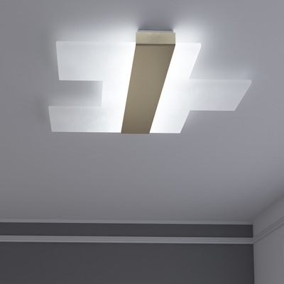 Plafoniera grande LED acrilico bianco geometrie sfalsate dettaglio oro 1180/70-GO FLIGHT TOP LIGHT